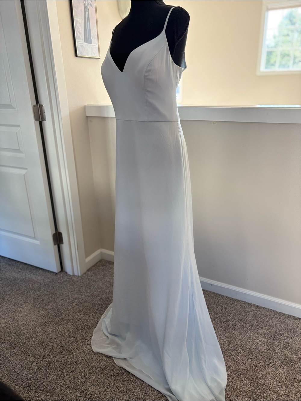 Hayley Paige Occasions NWT Powder Blue Spaghetti-Strap Maxi Bridesmaids Dress - Picture 5 of 14
